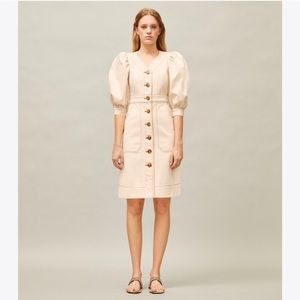 Tory Burch Cotton Puffed Sleeve Dress Canvas Rinse